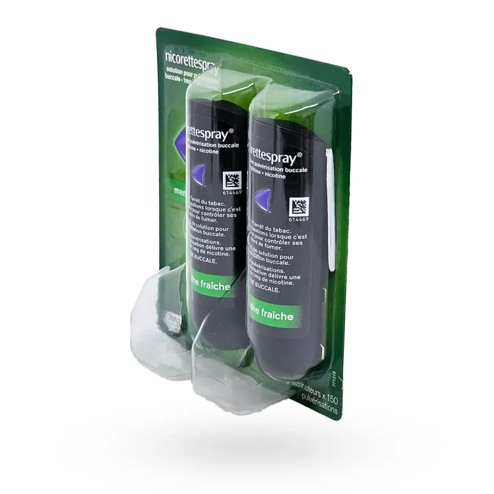 Nicorettespray 1 mg spray buccal 2 distributeurs menthe fraîche flanc droit