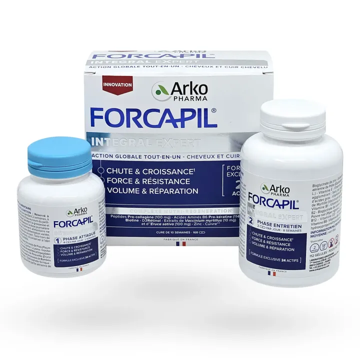 Forcapil Intégral Expert Arkopharma – Chute et croissance des cheveux 168 gélules boite + flacons face avant