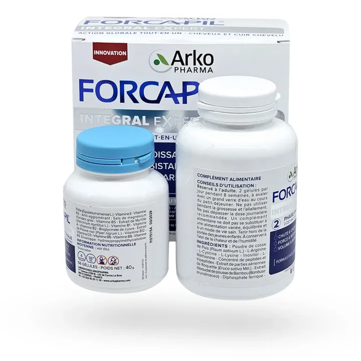 Forcapil Intégral Expert Arkopharma – Chute et croissance des cheveux 168 gélules boite + flacons face arrière