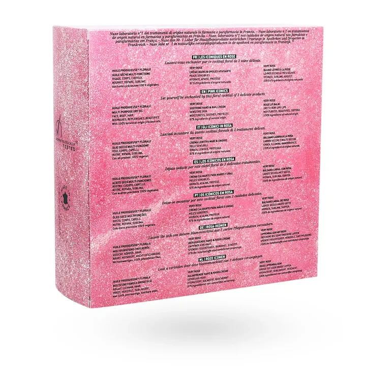 Coffret Noël Nuxe Les Iconiques en Rose 2026 – 3 soins floraux boite face arrière