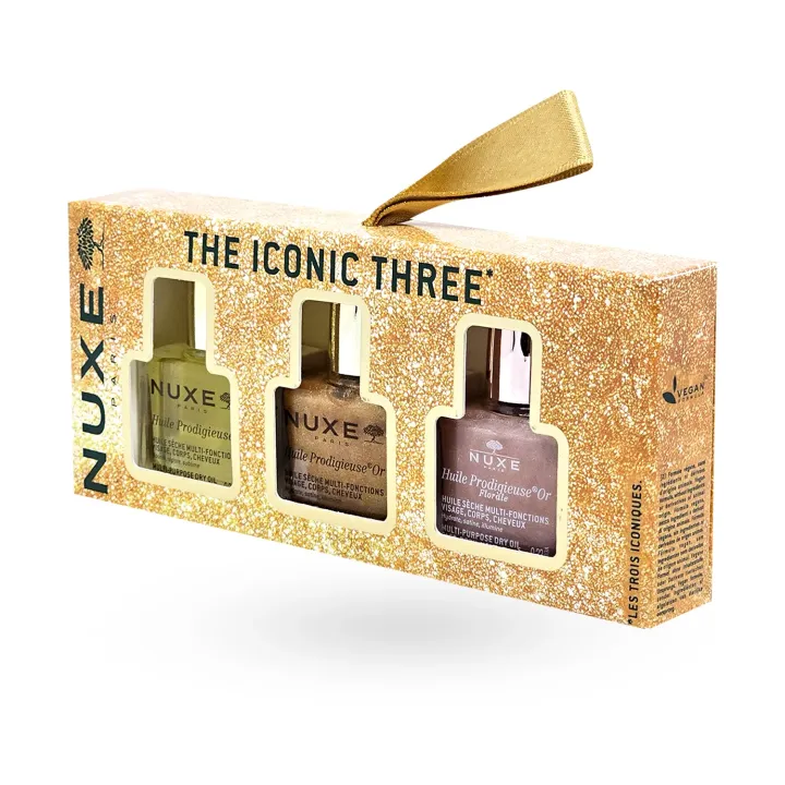 Coffret Noël Nuxe Huile Prodigieuse Les Trois Iconiques 2026 flanc gauche