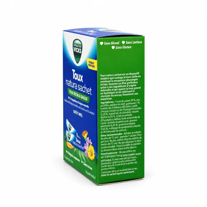 Vicks Toux Natura toux sèche et grasse – 14 sachets de 10 ml flanc droit