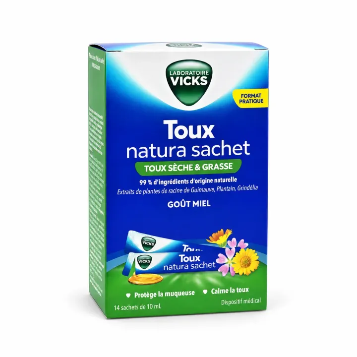 Vicks Toux Natura toux sèche et grasse – 14 sachets de 10 ml face arrière