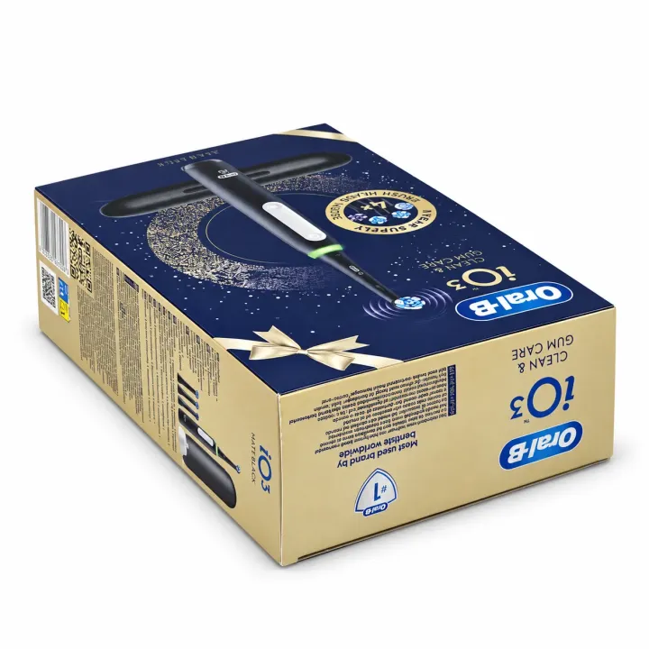 Oral-B iO3 Noire Coffret Édition Cadeau – Brosse à dents électrique + 4 brossettes couché