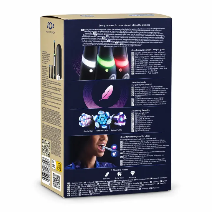 Oral-B iO3 Noire Coffret Édition Cadeau – Brosse à dents électrique + 4 brossettes face arrière