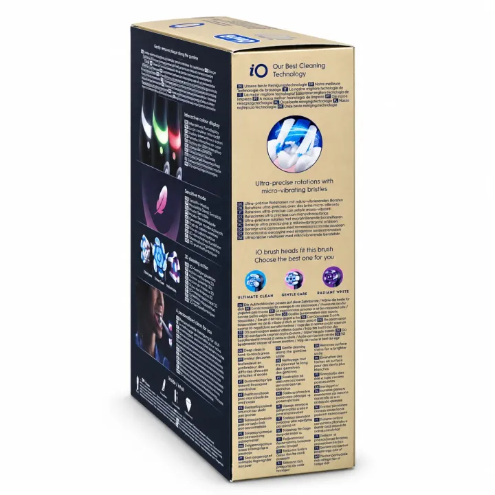 Oral-B iO3 Noire Coffret Édition Cadeau – Brosse à dents électrique + 4 brossettes flanc gauche