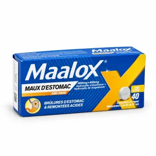 Maalox maux d'estomac citron 40 comprimés à croquer nouvelle présentation face avant