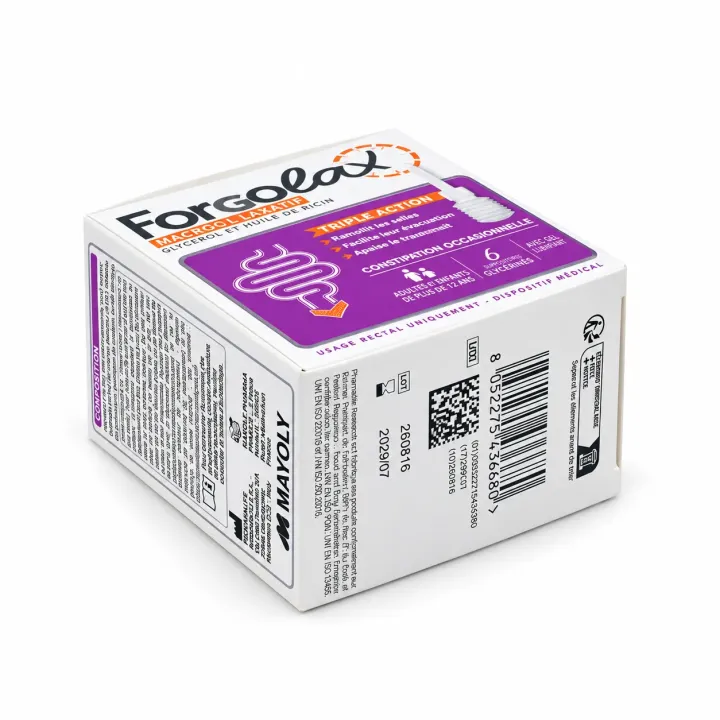Forgolax Micro lavement Triple Action constipation – 6 unidoses face arrière couchée