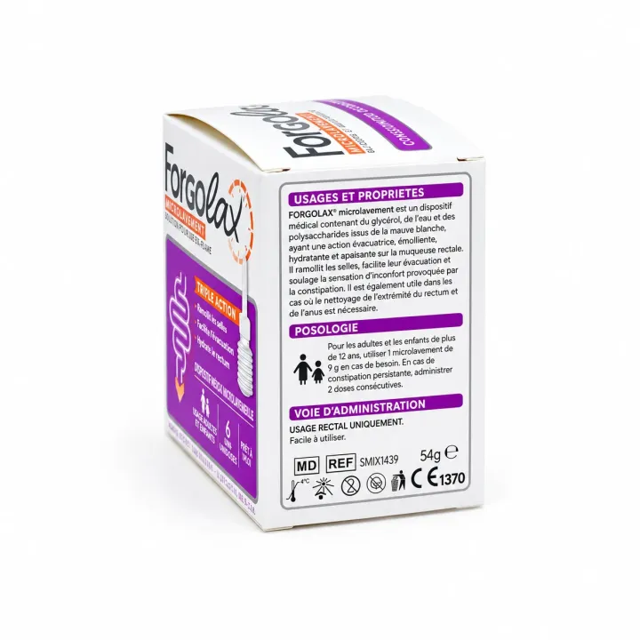 Forgolax Micro lavement Triple Action constipation – 6 unidoses flanc gauche
