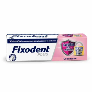 Fixodent Plus Barrière Anti-Particules goût neutre – Crème adhésive prothèse dentaire 35 g face avant
