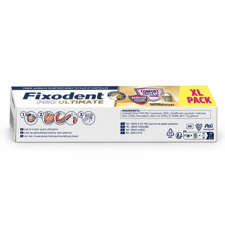 Fixodent PRO Ultimate crème adhésive goût neutre XL Pack 57 g flanc droit