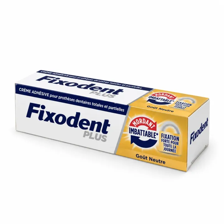 Fixodent Plus mordant imbattable crème adhésive goût neutre 35 g flanc droit