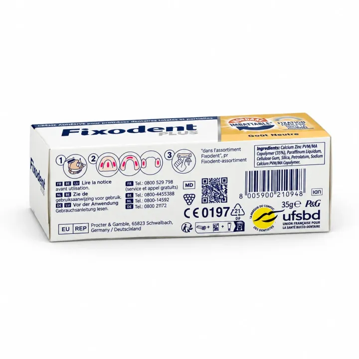 Fixodent Plus mordant imbattable crème adhésive goût neutre 35 g face arrière
