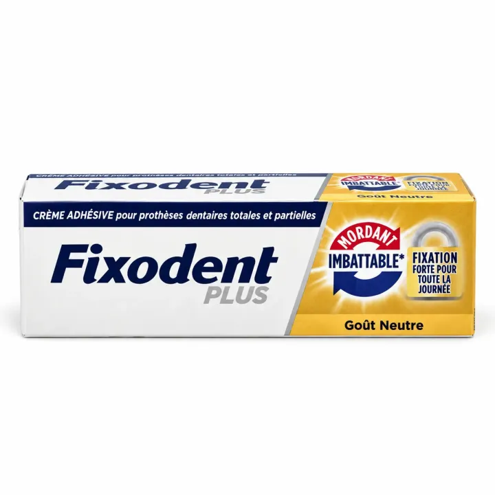 Fixodent Plus mordant imbattable crème adhésive goût neutre 35 g face avant