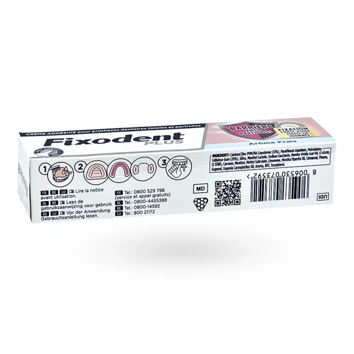 Fixodent Plus Barrière Anti-Particules Arôme Frais 35 g – Crème adhésive flanc droit