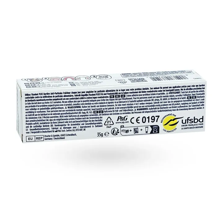 Fixodent Plus Barrière Anti-Particules Arôme Frais 35 g – Crème adhésive face arrière