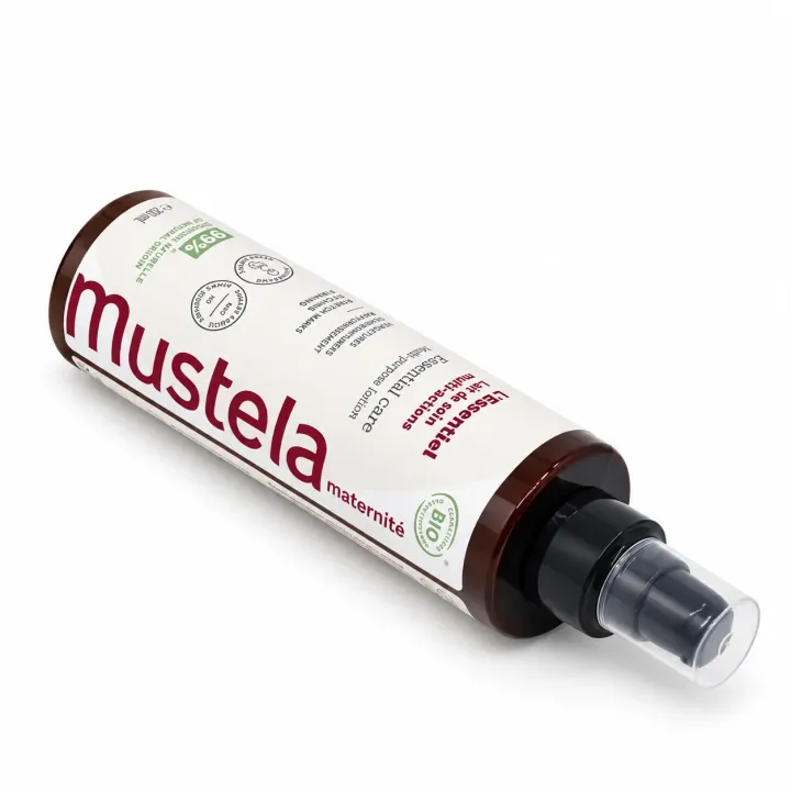 Mustela Essentiel Maternité Lait de soin BIO Grossesse et Post-partum 200 ml flacon couché
