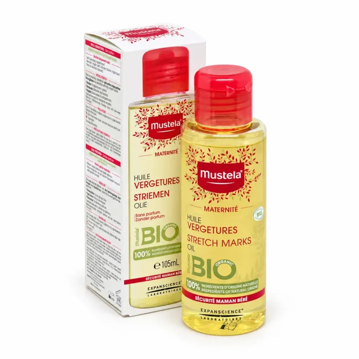 Mustela Huile Vergetures certifiée BIO Grossesse 105 ml boite + flacon