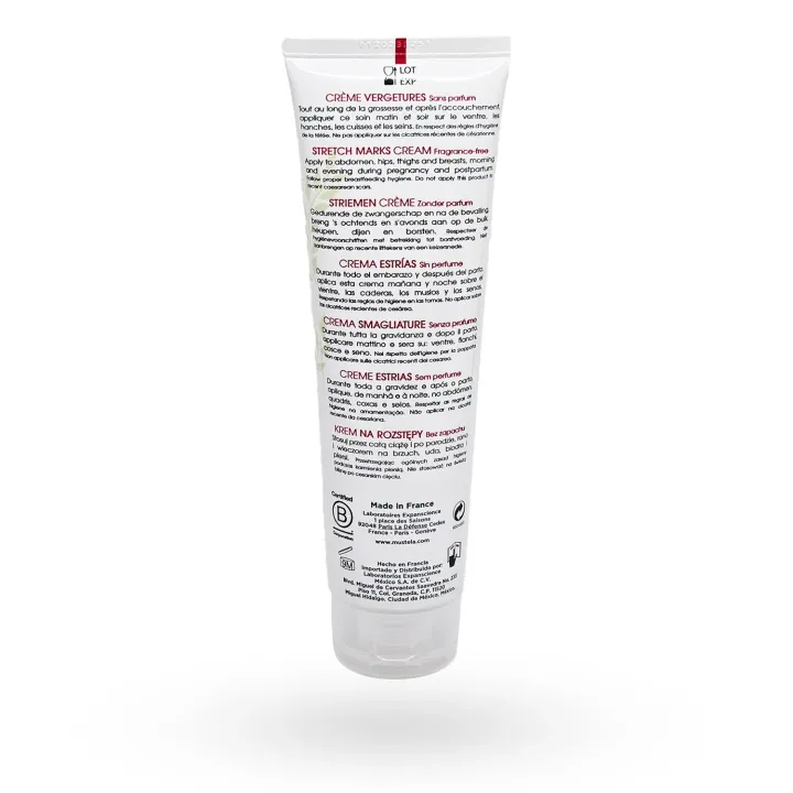 Mustela crème vergetures action 3 en 1 sans parfum 150 ml tube face arrière