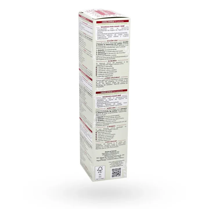 Mustela crème vergetures action 3 en 1 sans parfum 150 ml boite face gauche