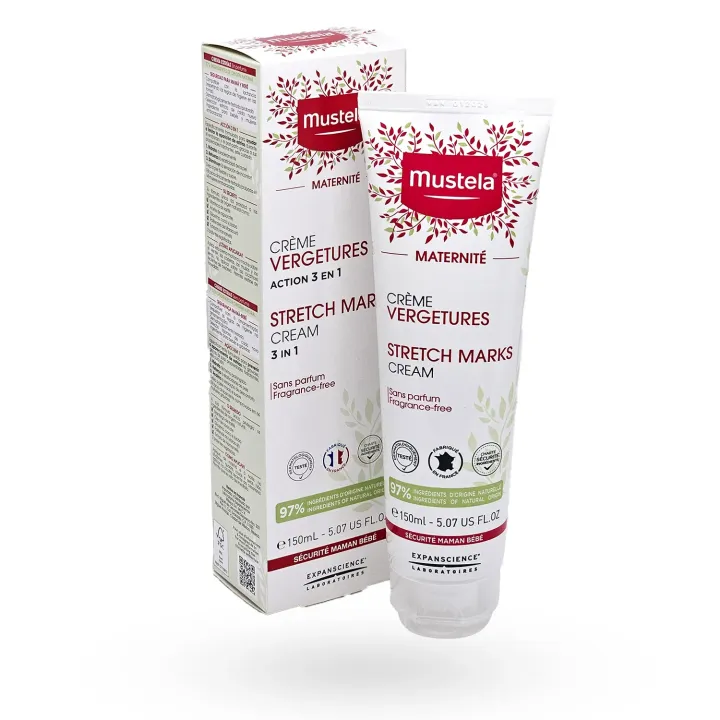 Mustela crème vergetures action 3 en 1 sans parfum 150 ml boite + tube