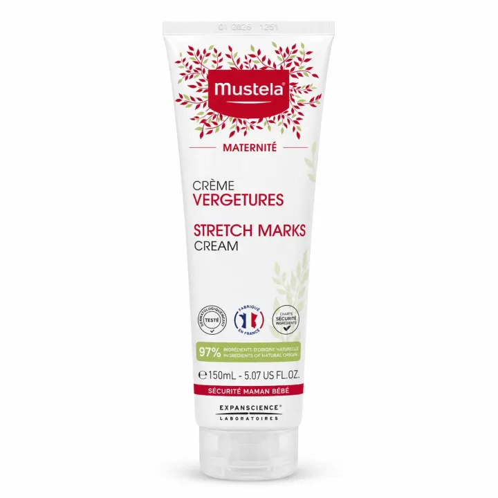 Mustela action 3 en 1 crème vergetures 150 ml tube face avant