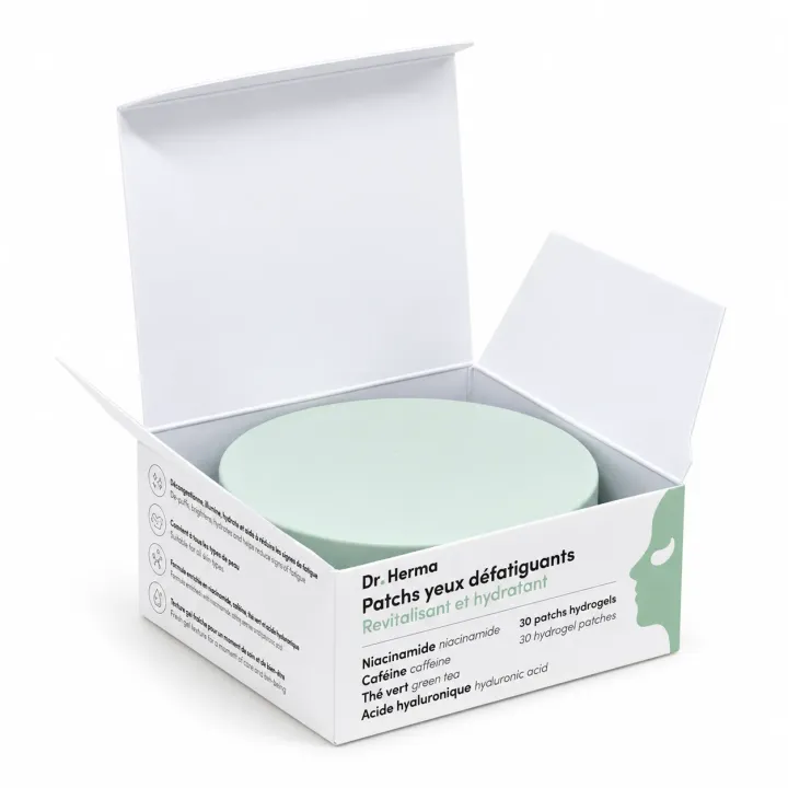 Dr Herma Patchs yeux défatigants hydrogel 30 patchs boite ouverte
