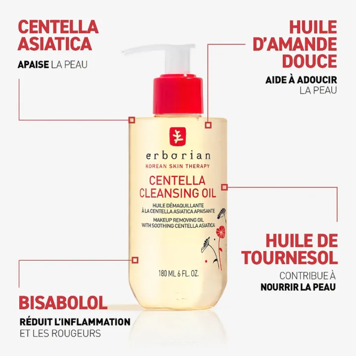 Erborian Centella Cleansing Oil Huile démaquillante apaisante 180 ml propriétés