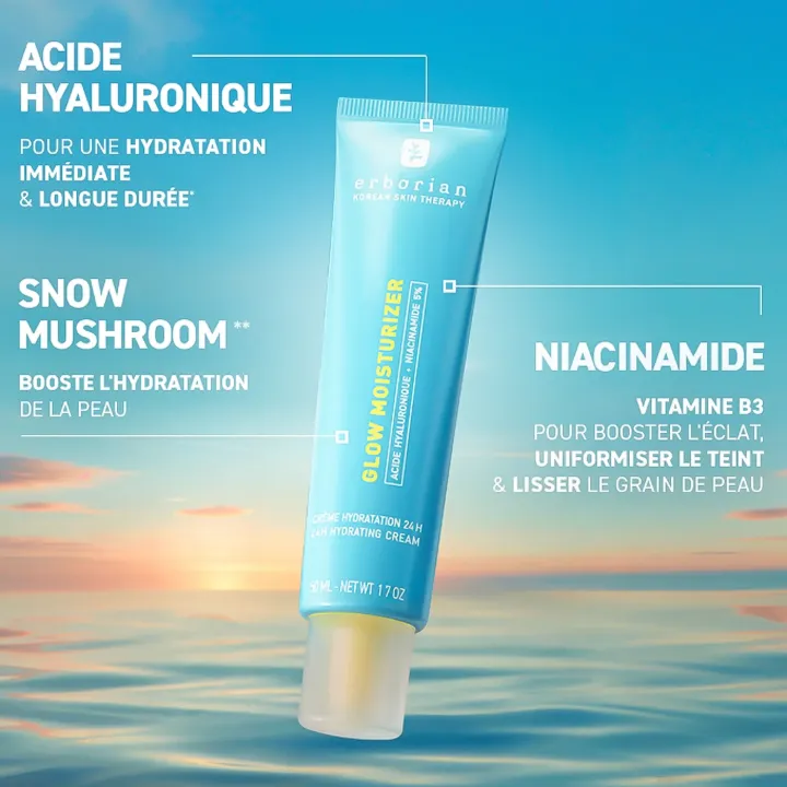 Erborian Glow Moisturizer crème hydratation 24h effet glass skin 50 ml propriétés