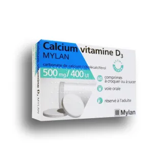 Calcium Vitamine D3 en comprimé a sucer ou a croquer.