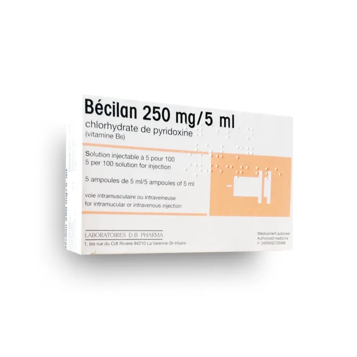 Bécilan 250 mg/5 ml Vitamine B6 solution injectable - Boite de 5 ampoule 5 ml